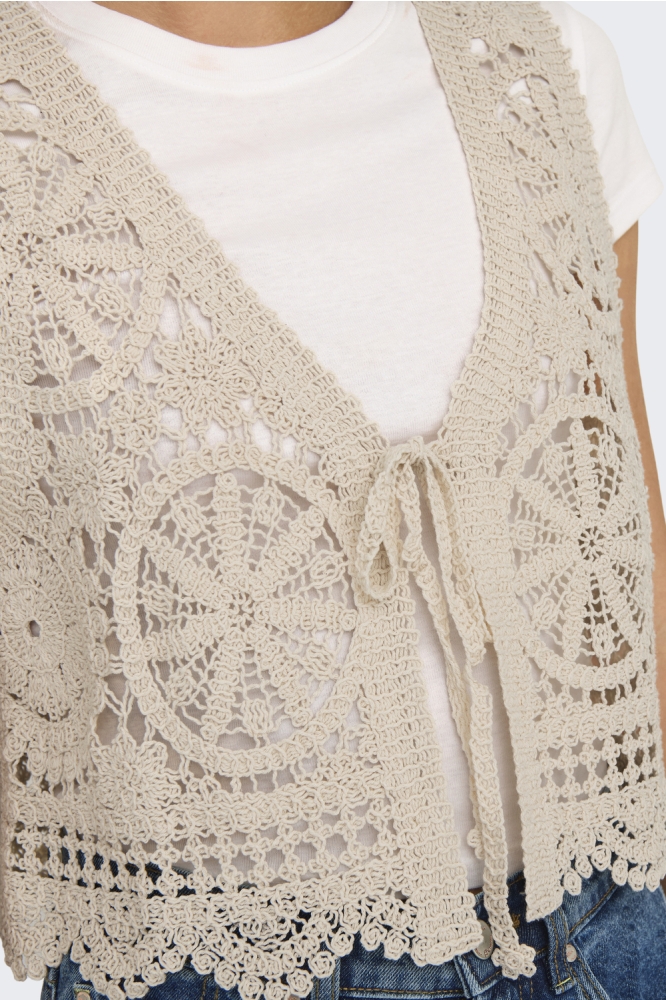 JDYVIC S/L V-NECK TIE VEST KNT 15347425 TAPIOCA